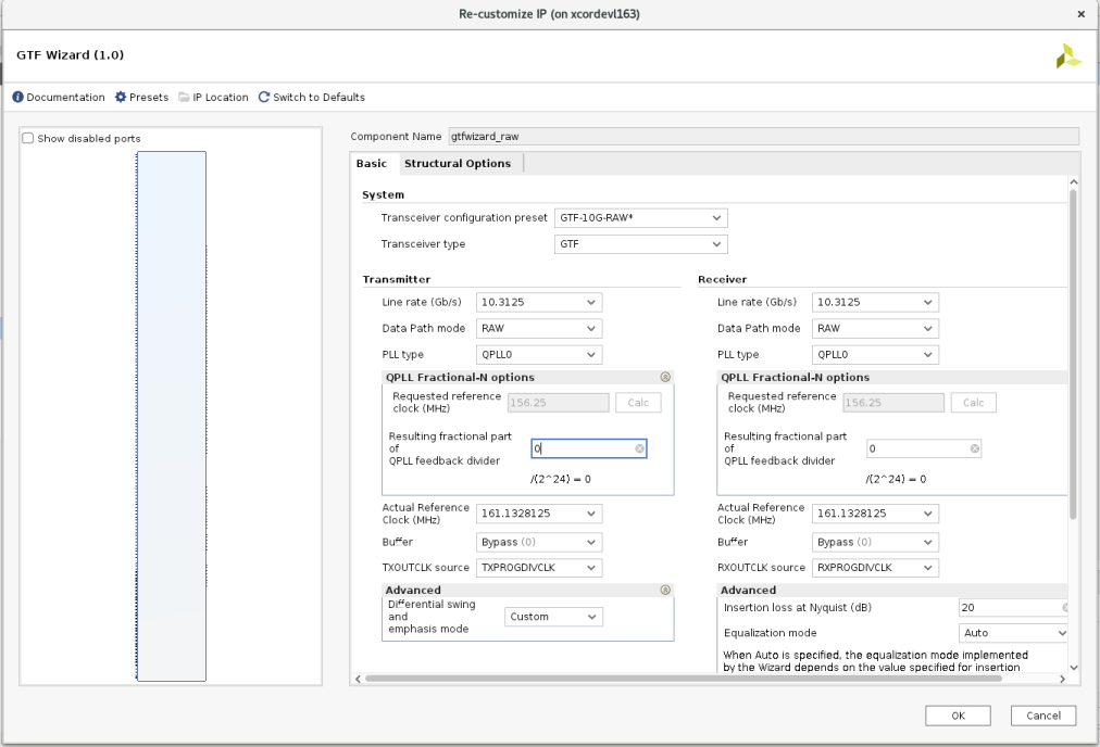 GTF Wizard Config Window for RAW 10Gbps