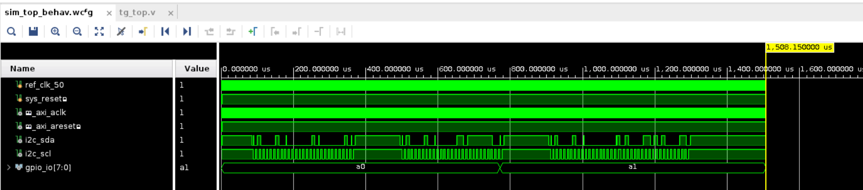 Waveform window consisting of the three I2C transfers