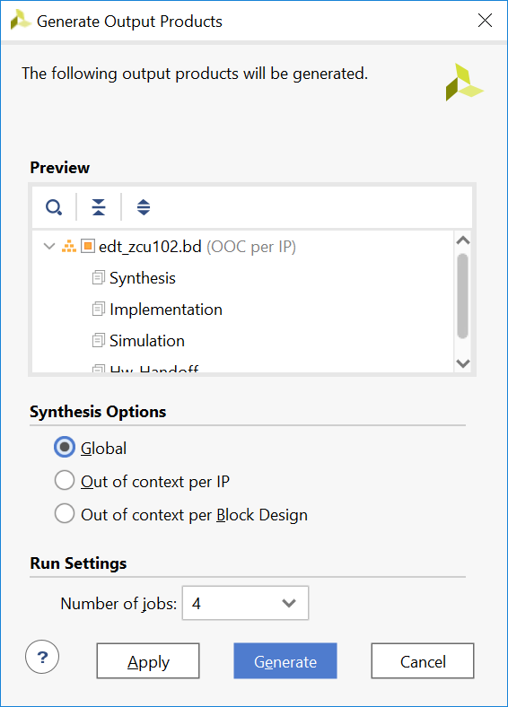 Generate Output Products dialog
