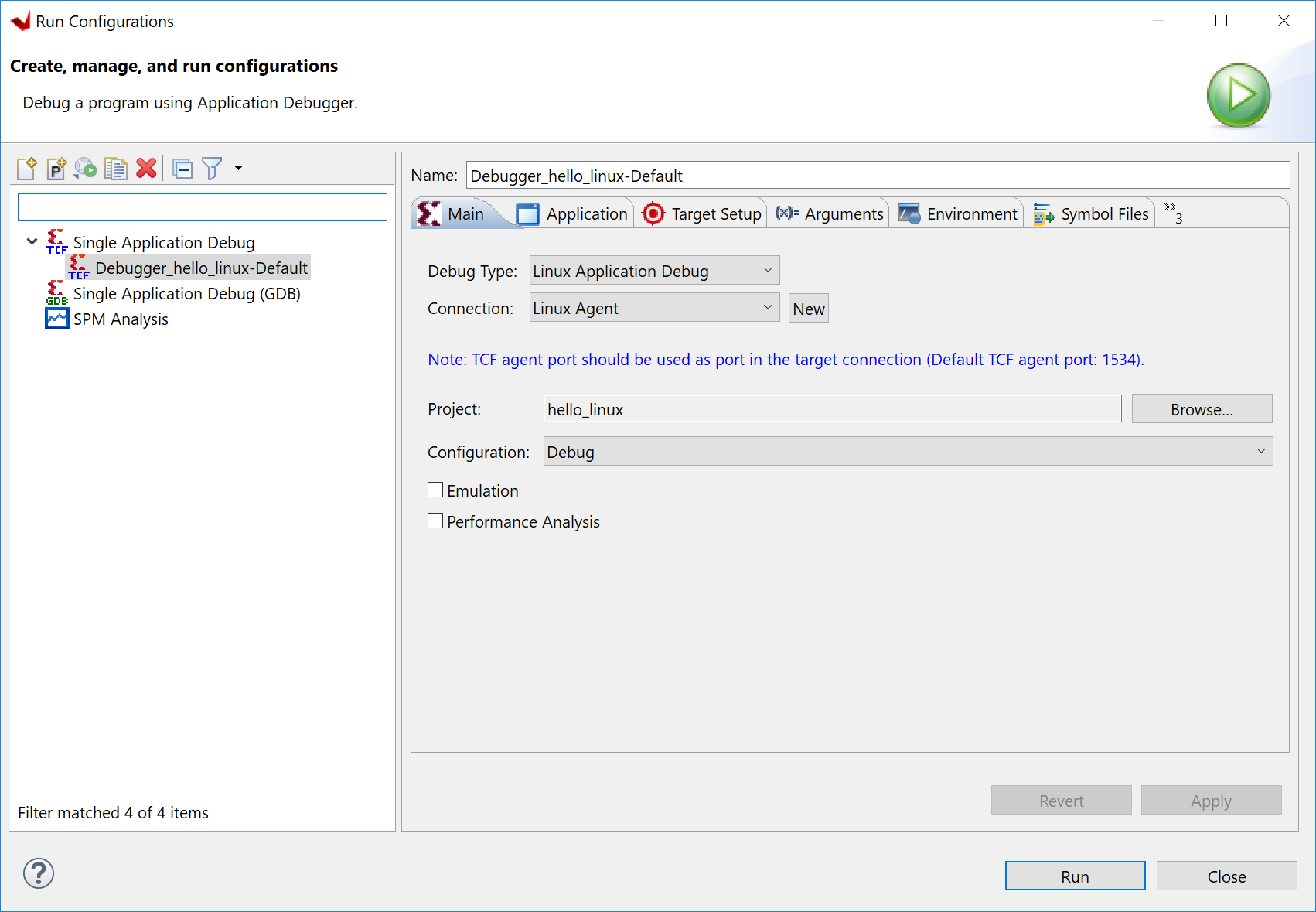 Vitis Linux Run Configurations