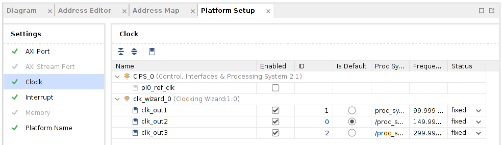 [Vivado Platform Setup]: Clock