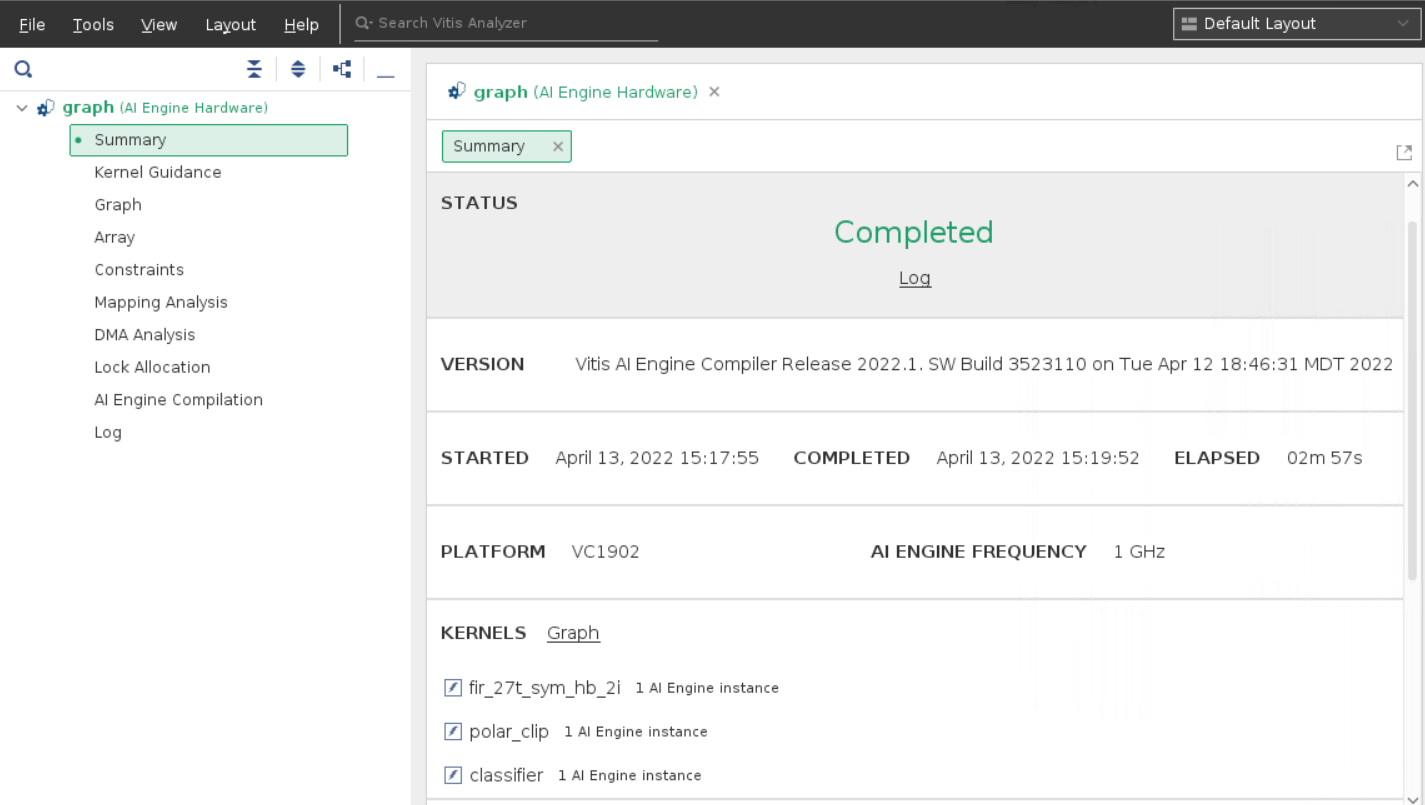 Vitis Analyzer Compile Summary