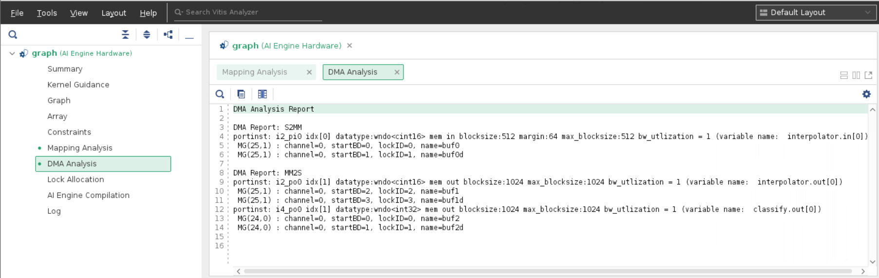 Vitis Analyzer DMA Analysis