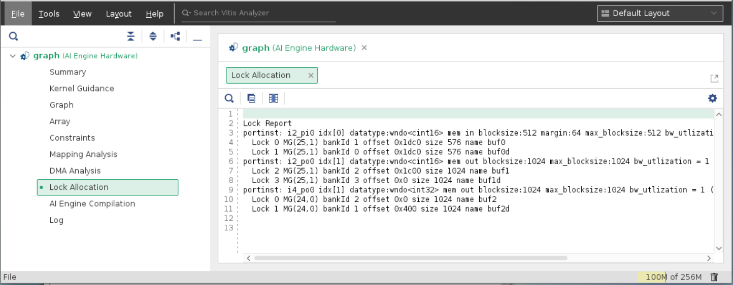 Vitis Analyzer Lock Allocation