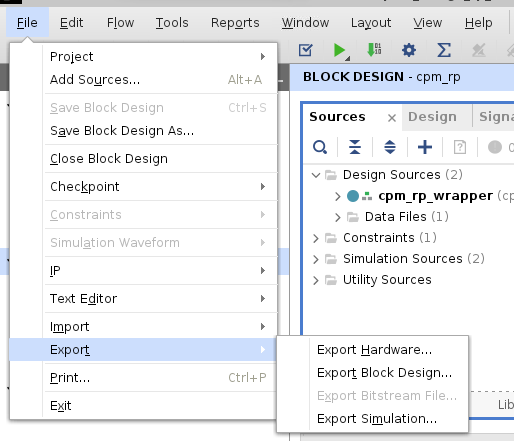 Export Hardware Menu
